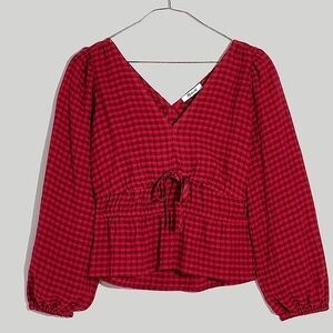 Madewell Crinkle Red Plaid Long Sleeve Top